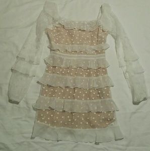 Forever 21 White Mesh Polka dot dress